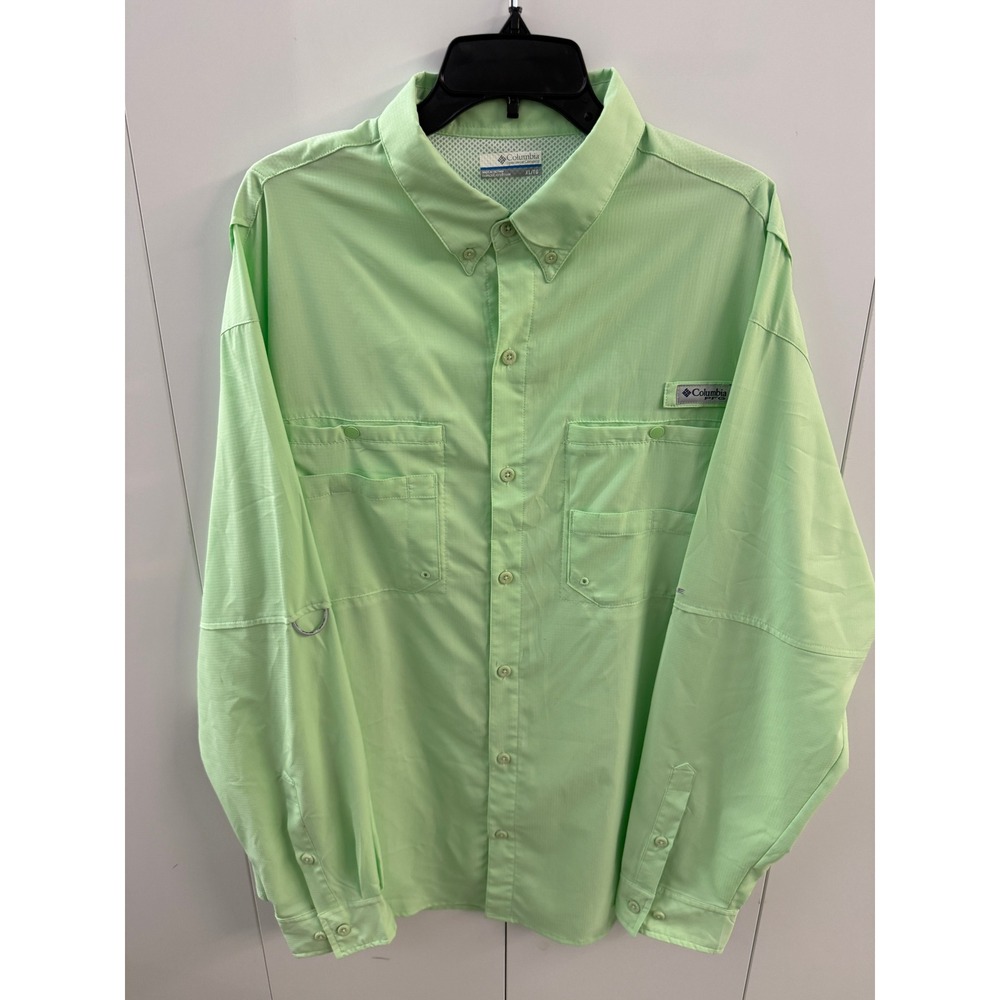 Columbia PFG Mens XL Long Sleeve Fishing Shirt Mint Green Tamiami Ripstop‎ Vent